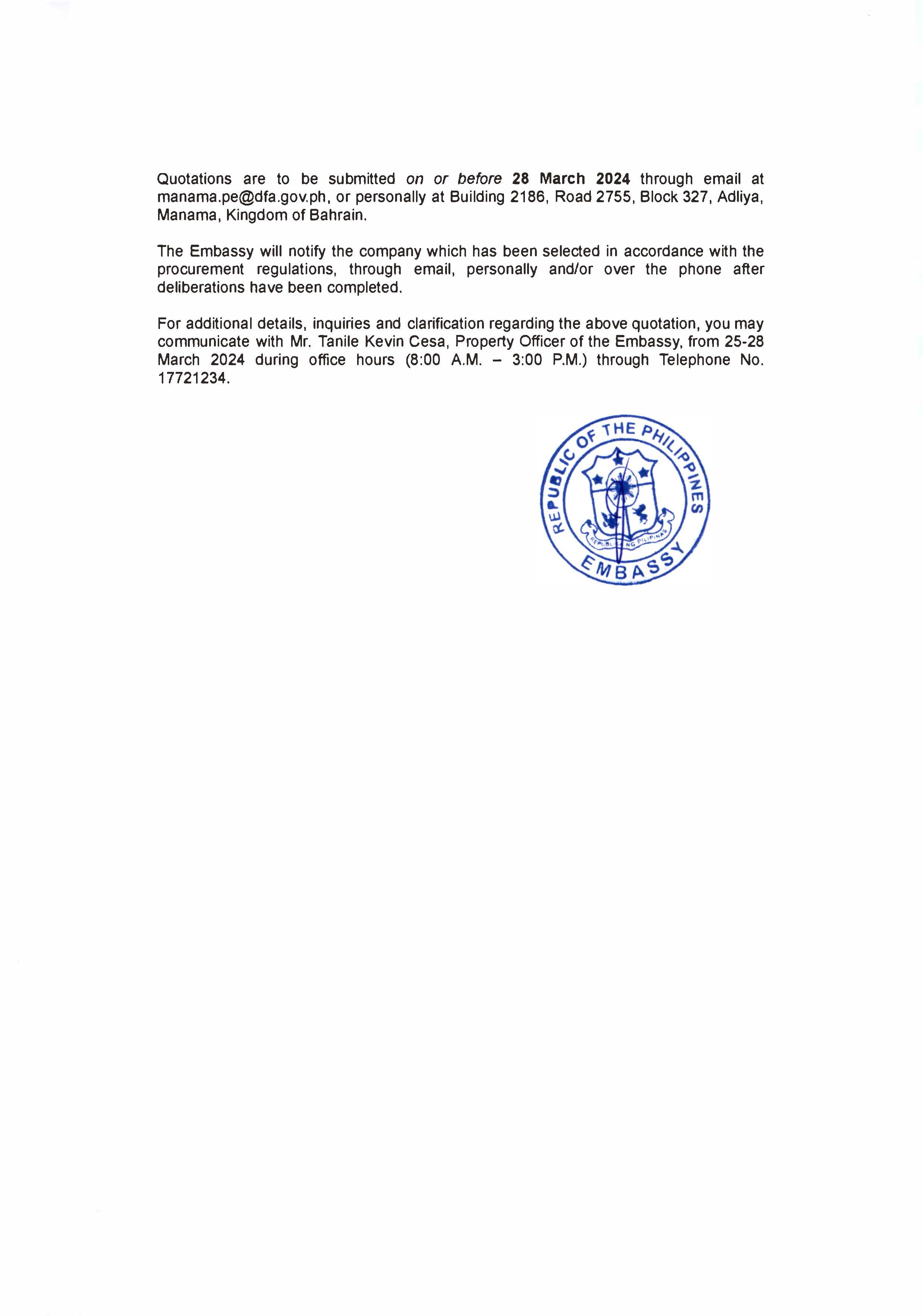 AJL 12 2024 REQUEST FOR QUOTATIONS FOR THE PROCUREMENT OF VARIOUS EMBASSY SUPPLIES Page 2