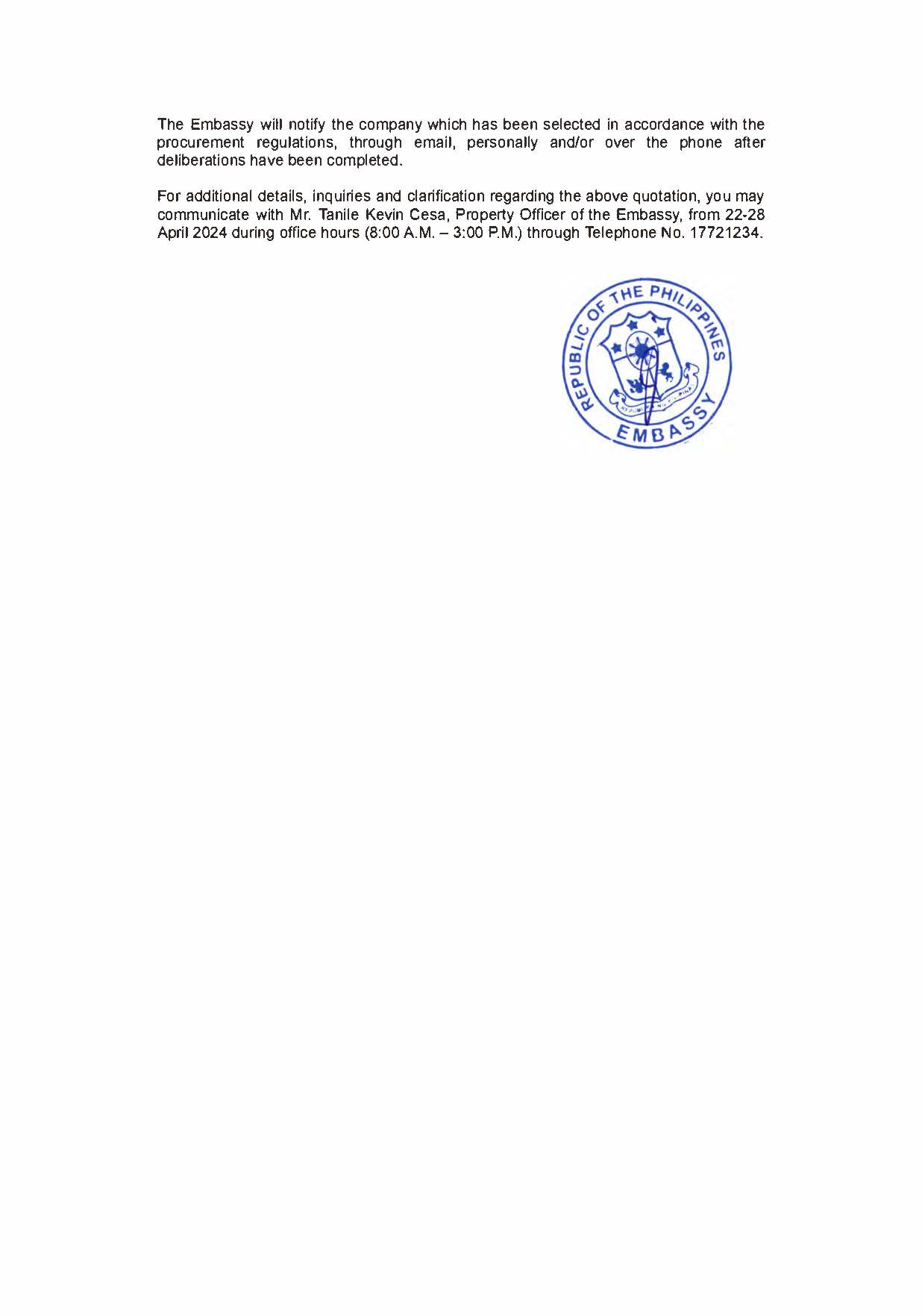 AJL 17 2024 REQUEST FOR QUOTATIONS FOR THE PROCUREMENT OF VARIOUS EMBASSY SUPPLIES Page 2