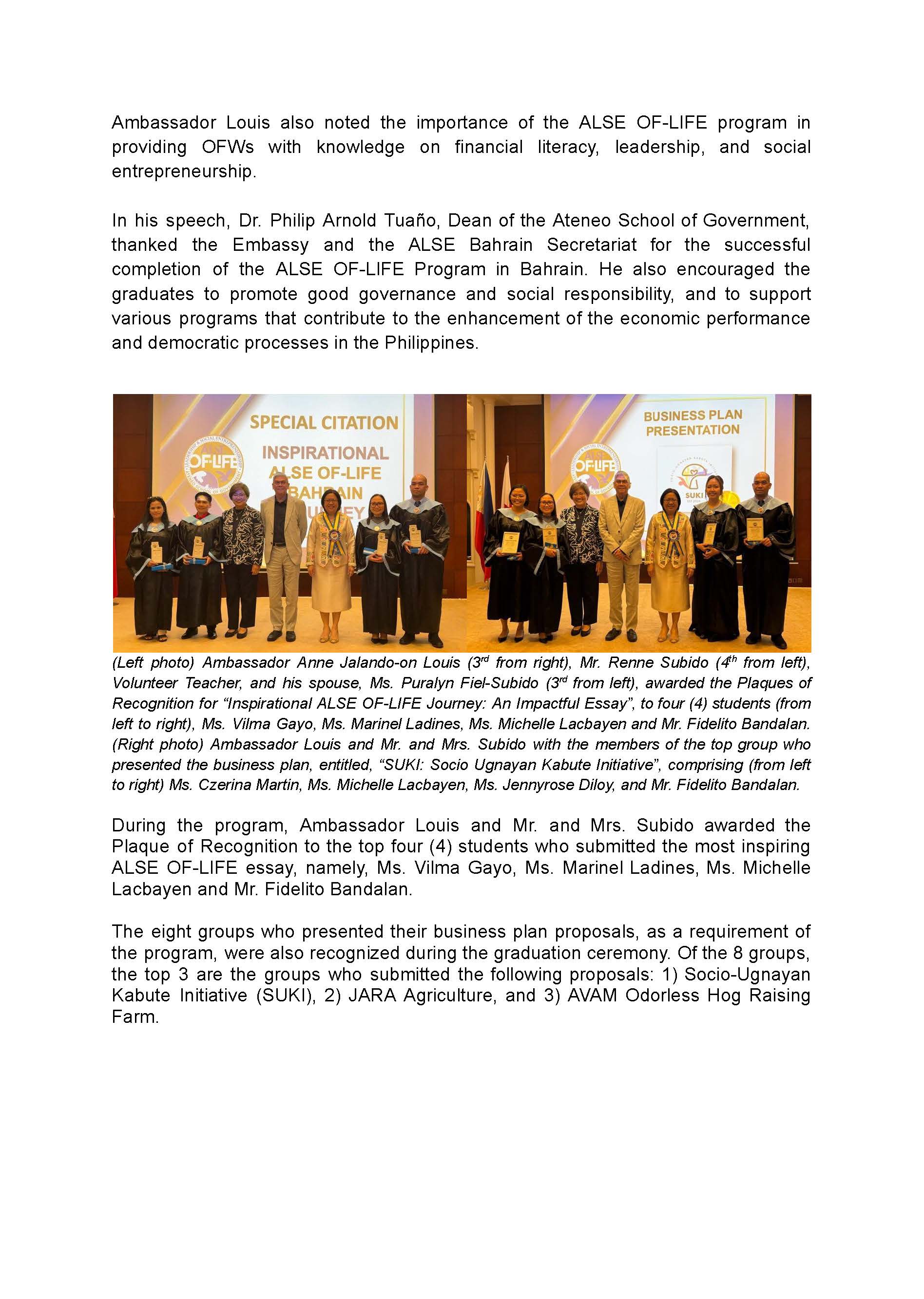 PR AJL 3 2025 AMB. ANNE LOUIS ATTENDS GRADUATION CEREMONY ON 14 FEBRUARY 2025 AND CONGRATULATES OF THE PIONEER BATCH OF THE ALSE OF LIFE PROGRAM IN BAHRAIN Page 3