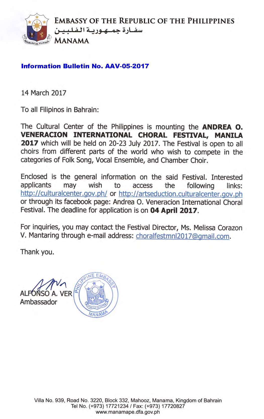 AAV 05 2017 Andrea O. Veneracion International Choral Festival Manila 2017