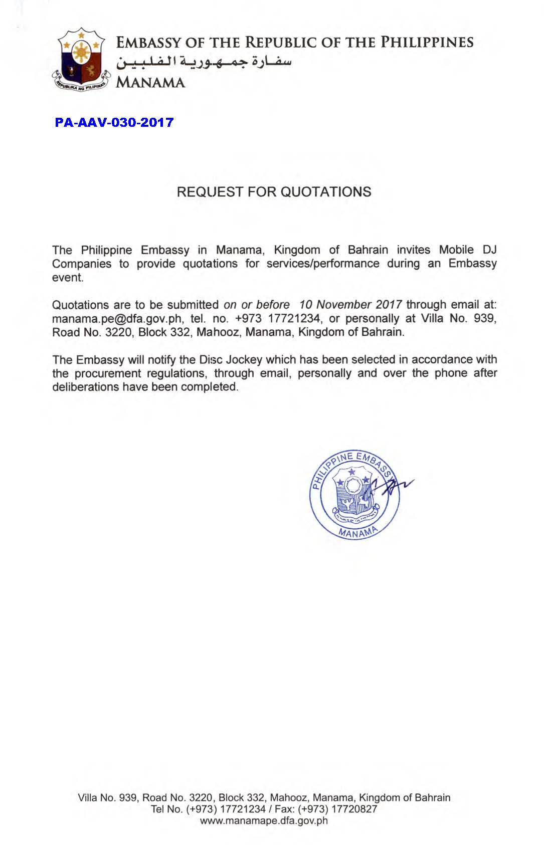 PA AAV 030 2017 Request for Quotations Mobile DJ Companies