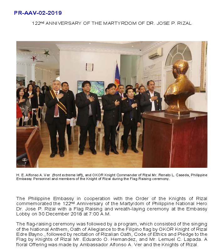 PR AAV 02 2018 122nd ANNIVERSARY OF THE MARTYRDOM OF DR RIZAL Page 1