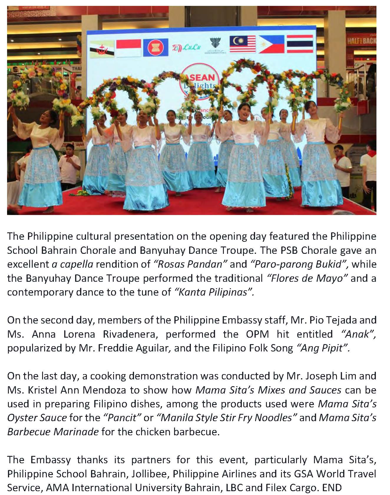 PR AAV 029 2018 Phil Embassy in ManamaBahrains Promotes Filipino Culture ans Cuisine at the ASEAN Delights Festival Page 3