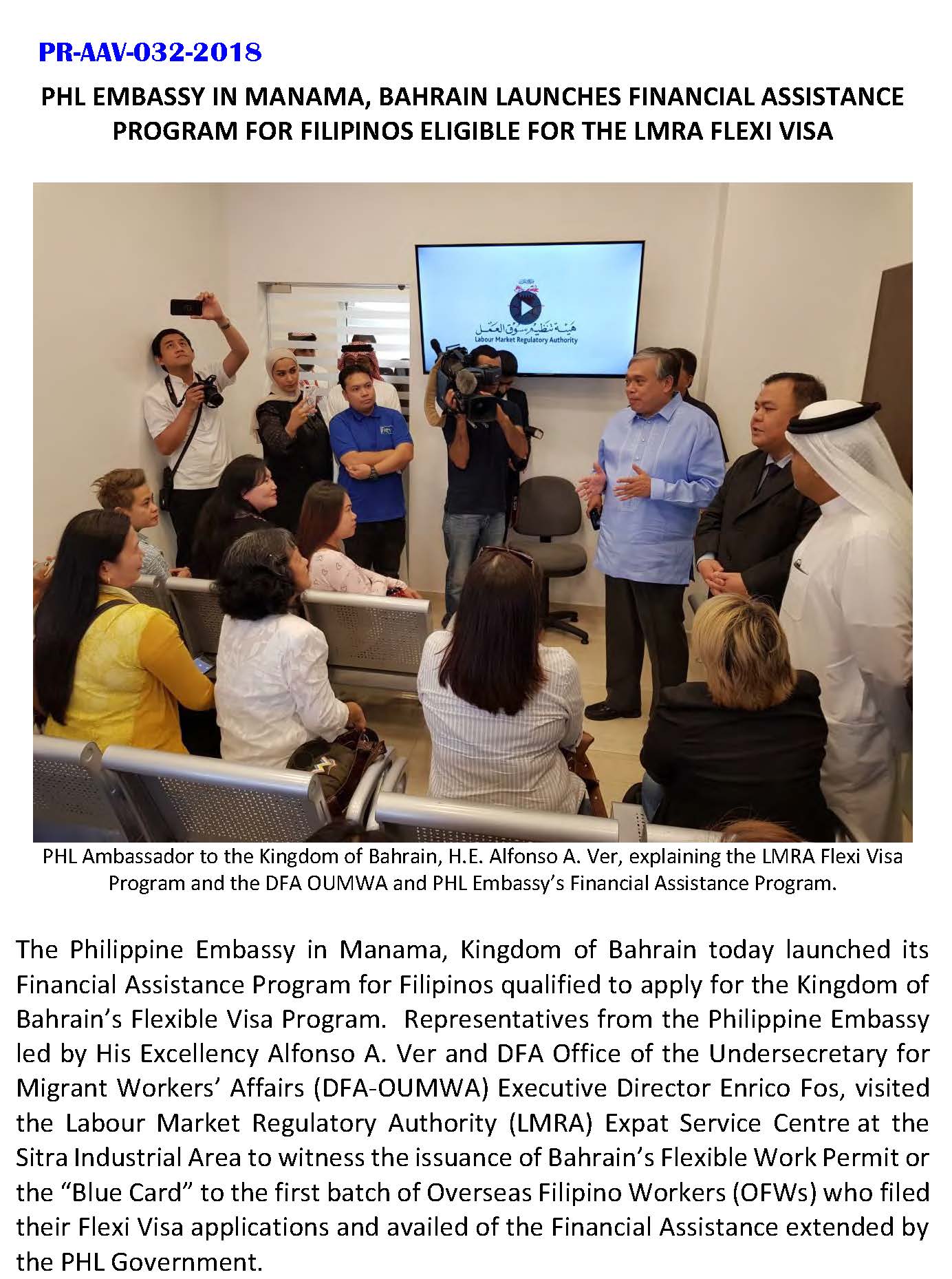 PR AAV 032 2018 Lauching of Financial Assistance Program for Filipinos Eligible for the LMRA Flexi Visa Page 1