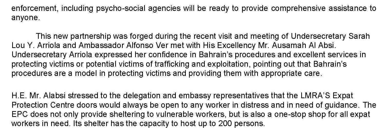 PR AAV 034 2018 LMRA Expat Protection Offers comprehensive sheltering services to Filipinos in Distress in Bahrain Page 2