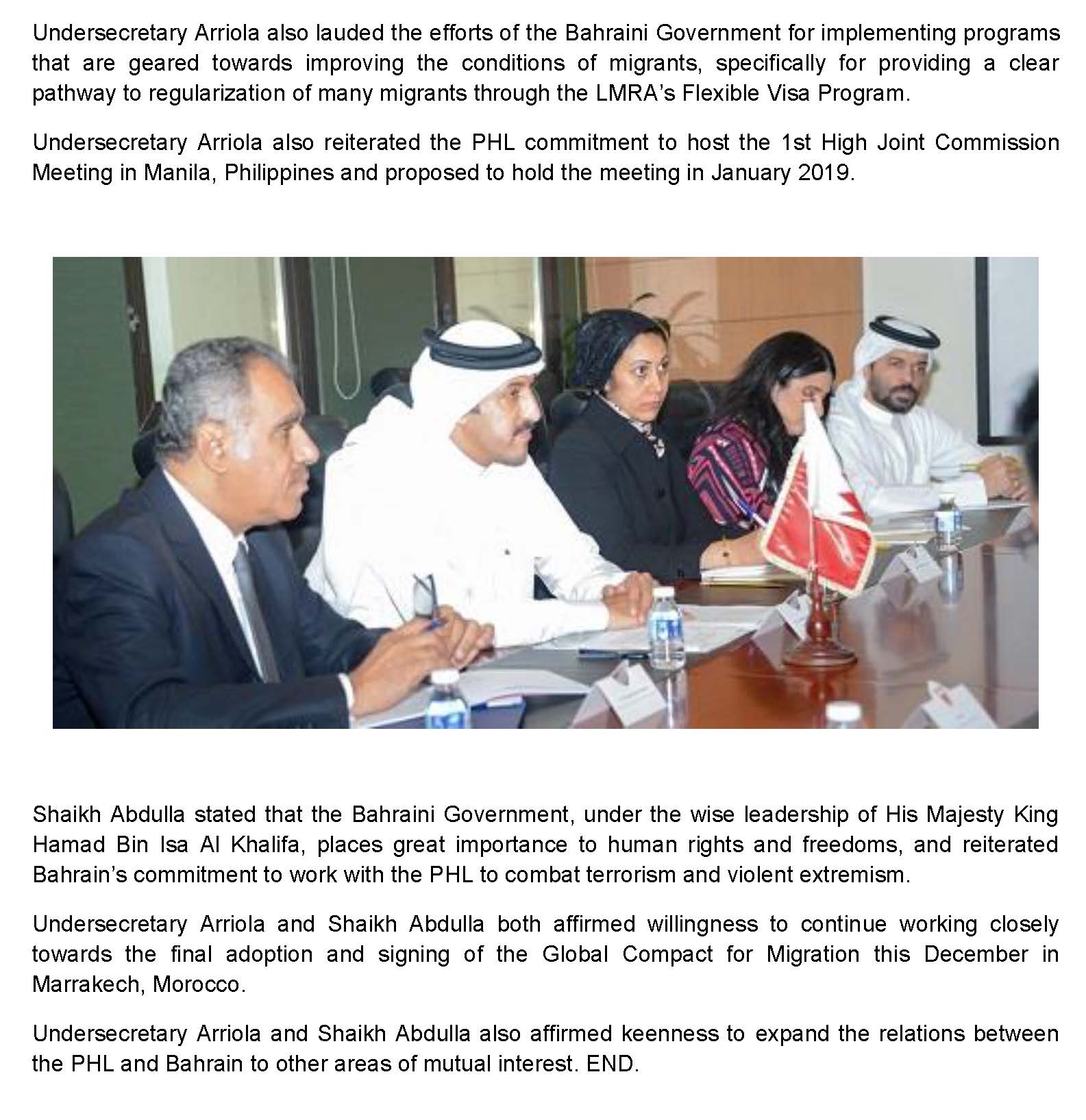 PR AAV 036 2018 Phl. Govt Officials meet with MOFA Usec. for International Affairs Shaikh Abdulla Bin Ahmed bin Abdulla Al Khalifa Page 2