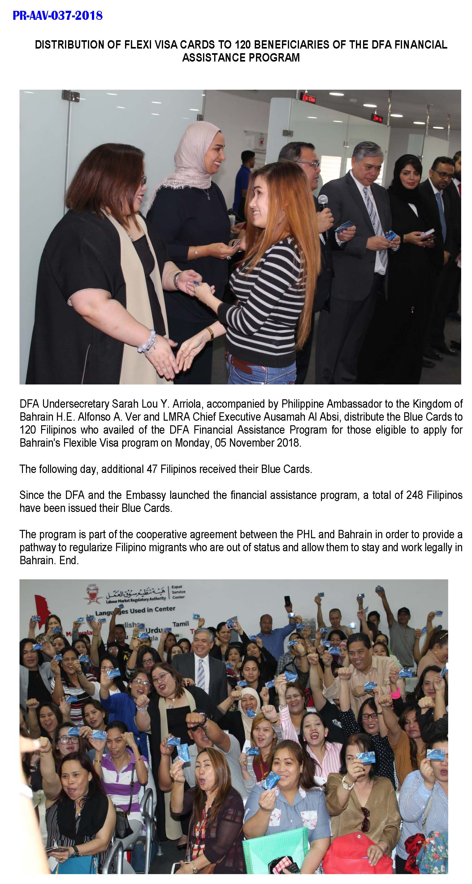 PR AAV 037 2018 DISTRIBUTION OF FLEXI VISA CARDS TO THE 120 BENEFICIARIES OF THE DFA FINANCIAL ASSISTANCE PROGRAM