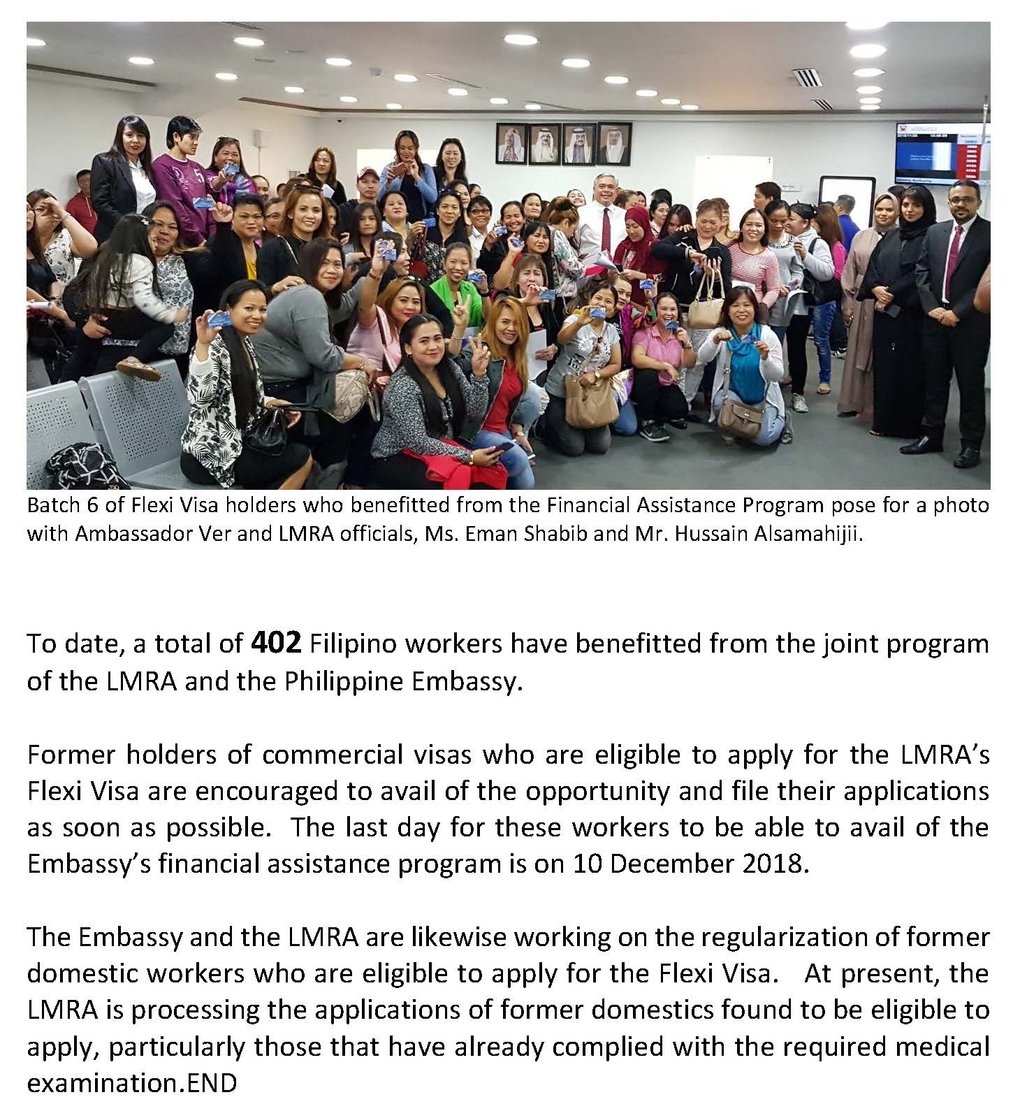 PR AAV 043 2018 MANAMA PE ASSISTS THE 6th BATCH OF BENEFICIARIES OF THE DFA FINANCIAL ASSISTANCE PROGRAM FOR THOSE ELIGIBLE TO APPLY FOR THE LMRA FLEXI VISAS Page 2