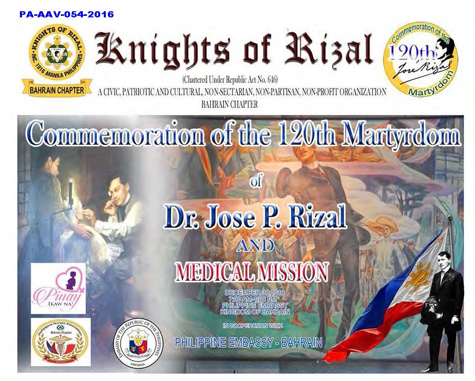 PR AAV 054 2016 Commemoration of the 120th Martyrdom of Dr. Jose P. Rizal