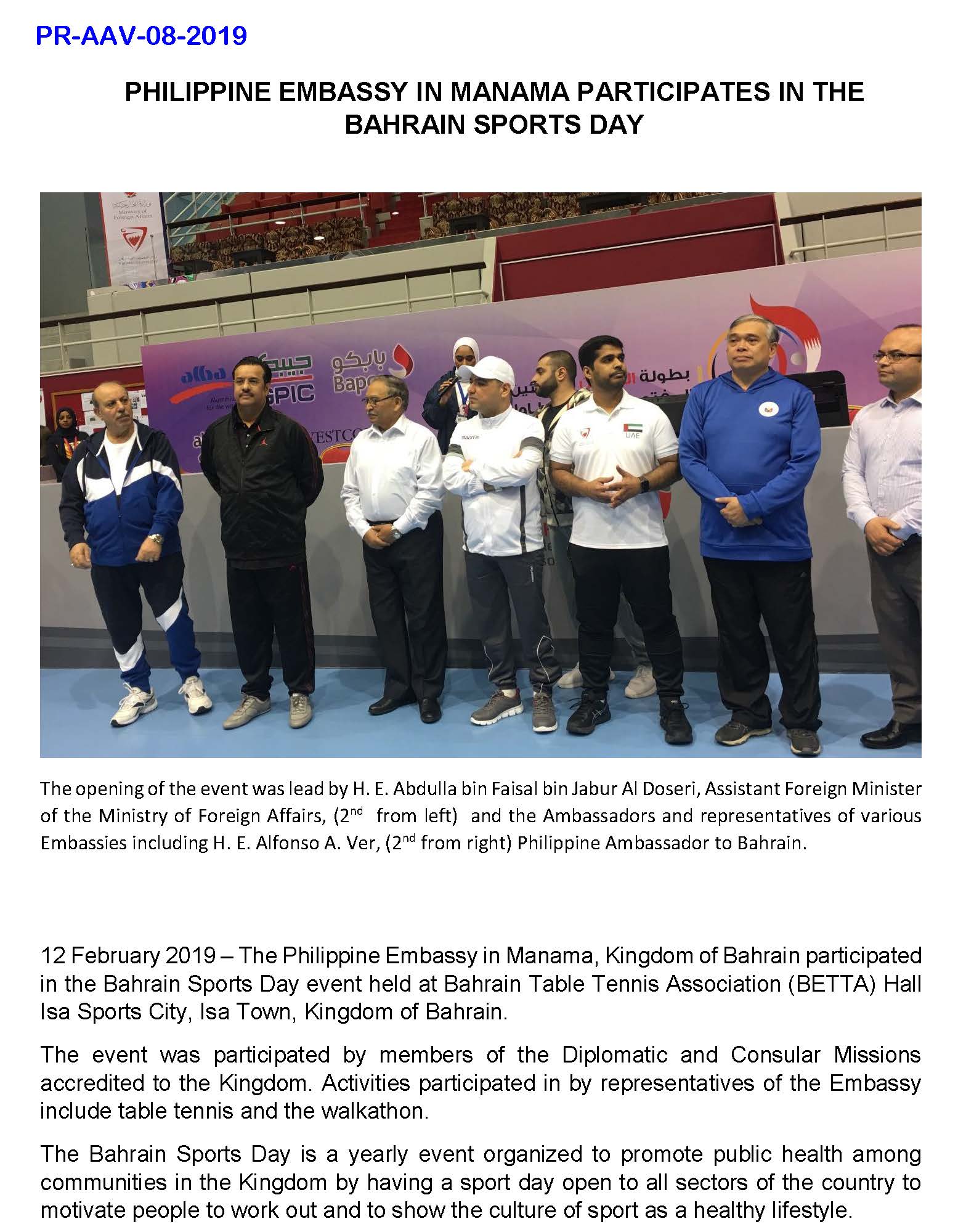 PR AAV 08 2019 PHILIPPINE EMBASSY IN MANAMA PARTICIPATES IN THE BAHRAIN SPORTS DAY Page 1