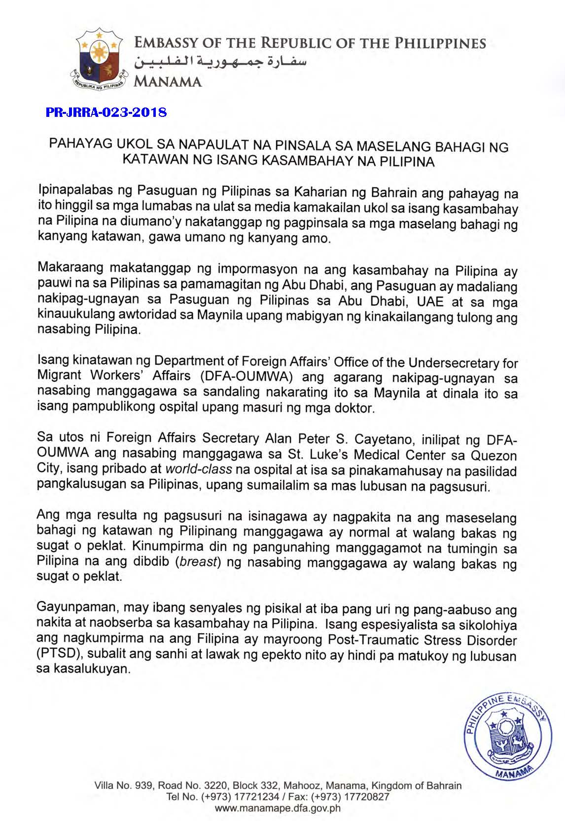 PR JRRA 023 2018 Statement on the Reported Genital Mutilation of a Filipina Housemaid Page 3