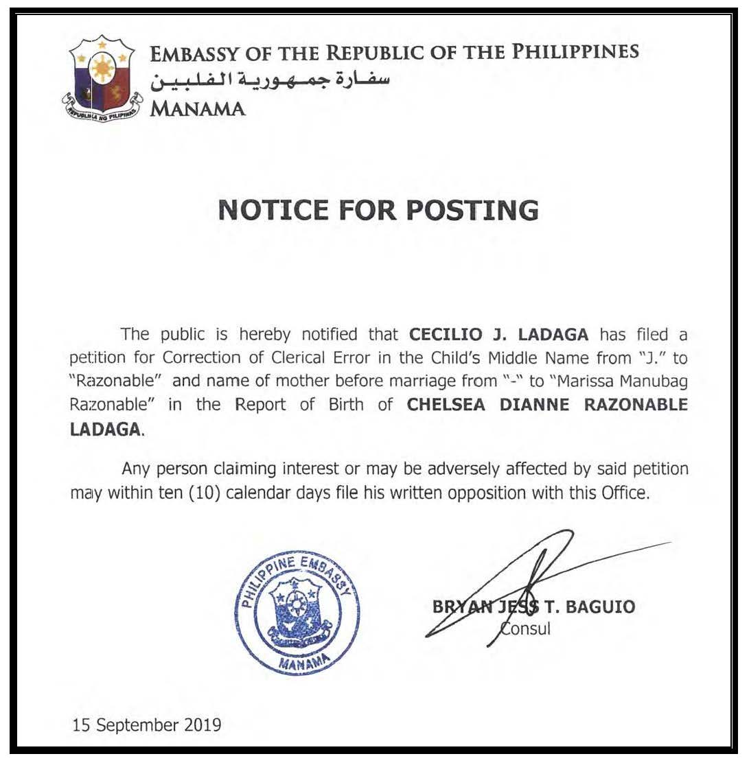 Notice of Posting Chelsea Ladaga